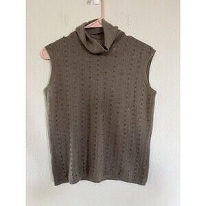 Calvin Klein Vintage Cashmere Light Brown Sleeveless Turtleneck Knit Sweater M